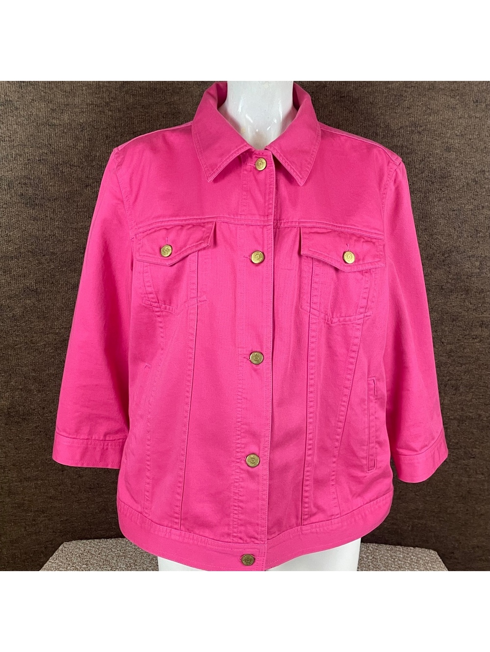 Ralph Lauren Denim Jacket Womens XL Pink Trucker  3/4 Sleeve Buckle Side R2